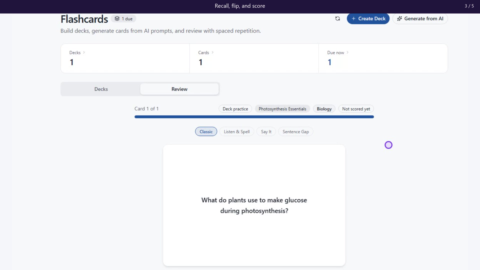 Preview: Build a flashcard deck and review your recall